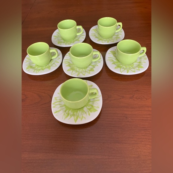Set of 6 Espresso Turkish Coffee Cups & Saucers Light Green Color 12 Pc Set box - Picture 13 of 14